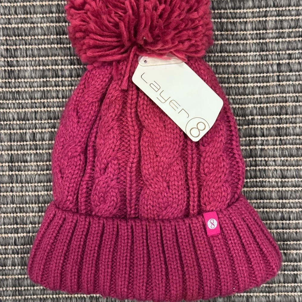 Layer 8 Women's Pink Cable Knit Pom-Pom Hat
